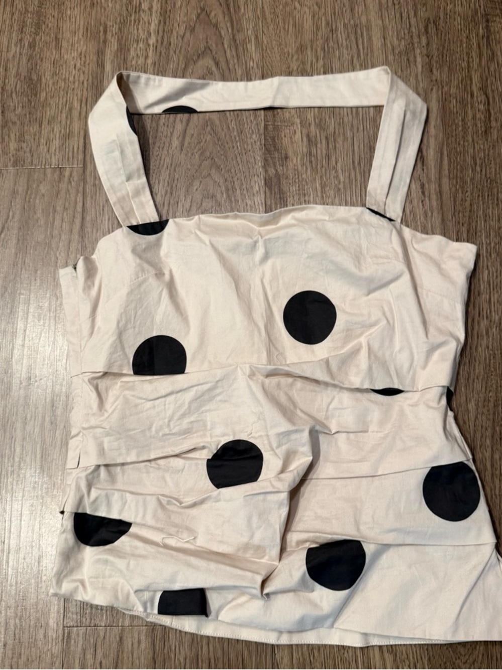 Nuaje Nuaje Beige Halter Polka Dot Top with Black Dots size S - Picture 4 of 5